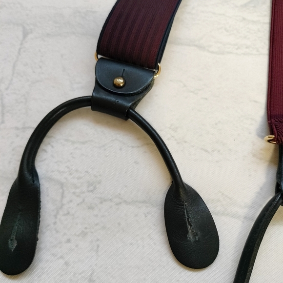Men's Burgundy and Black Striped Suspenders Formal Business Classic - Picture 5 of 5